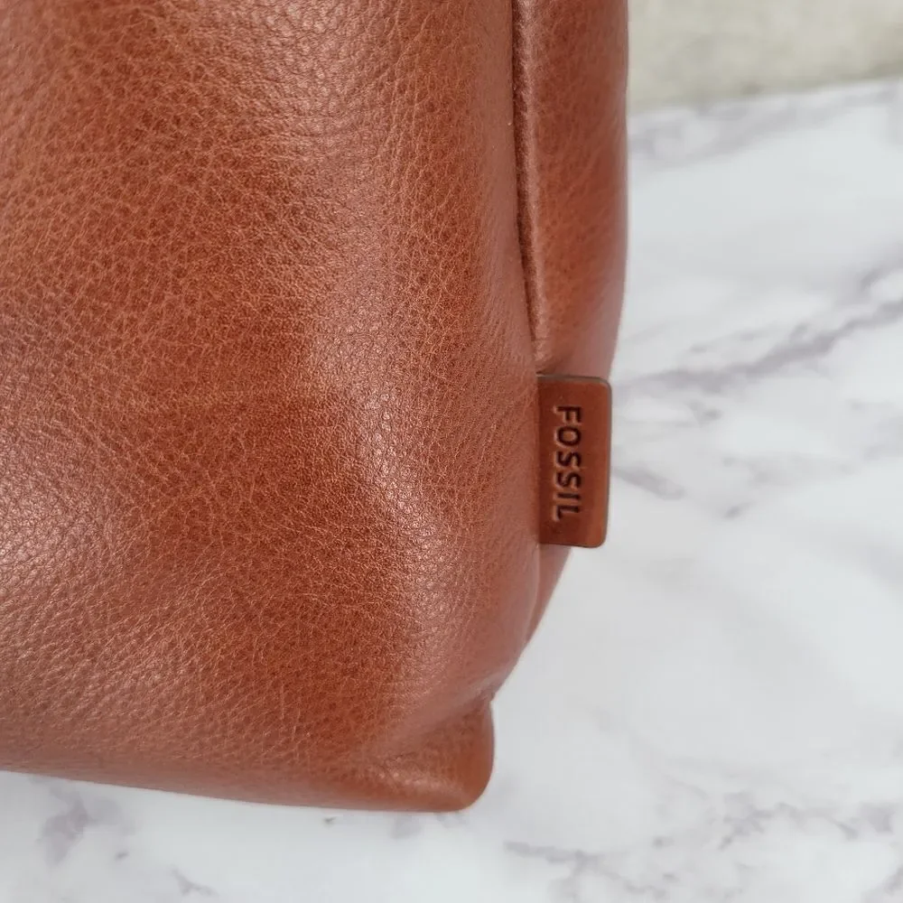 Fossil Leather Brief Workbag Cognac Breifcase Bag